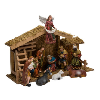 Thumbnail 4: Kurt Adler Kurt Adler 12-Piece Nativity Set with Wooden Stable. 