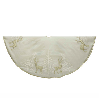 Thumbnail 2: Kurt Adler Kurt Adler 48-Inch Gold Tree and Reindeer Applique Treeskirt 