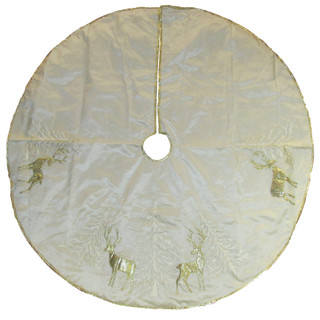 Thumbnail 6: Kurt Adler Kurt Adler 48-Inch Gold Tree and Reindeer Applique Treeskirt 