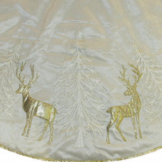 Thumbnail 4: Kurt Adler Kurt Adler 48-Inch Gold Tree and Reindeer Applique Treeskirt 