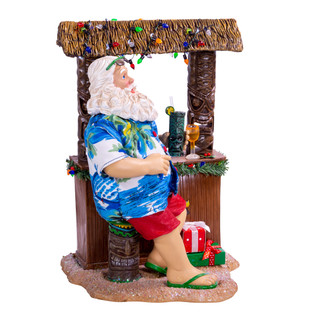 Thumbnail 4: Kurt Adler 11-Inch Fabriché Beach Santa Sitting at Tiki Bar 