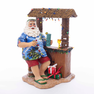 Thumbnail 2: Kurt Adler 11-Inch Fabriché Beach Santa Sitting at Tiki Bar 