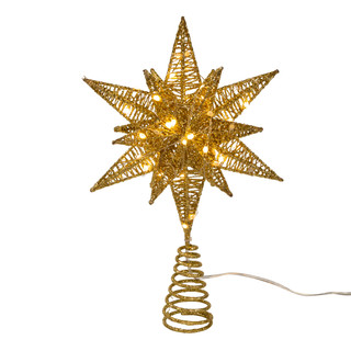 Thumbnail 1: Kurt Adler 11-Inch Twinkling LED 60-Light Gold Starburst Tree Topper 