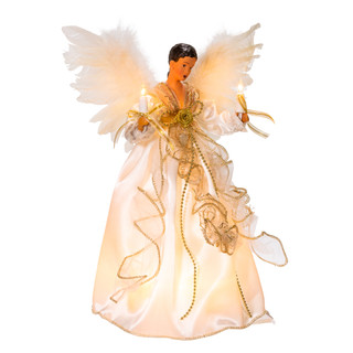 Thumbnail 2: Kurt Adler Kurt Adler 10-Light 12-Inch Ivory and Gold Black Angel. 