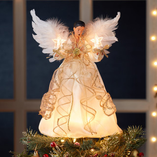 Thumbnail 32: Kurt Adler Kurt Adler 10-Light 12-Inch Ivory and Gold Black Angel. 