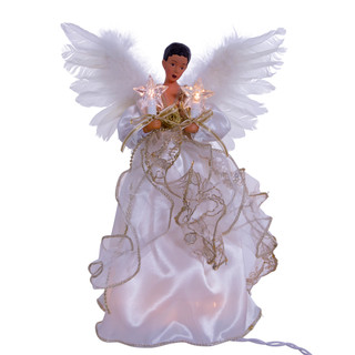 Thumbnail 4: Kurt Adler Kurt Adler 10-Light 12-Inch Ivory and Gold Black Angel. 