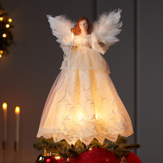 Thumbnail 18: Kurt Adler Kurt Adler Indoor 10-Light 14.5-Inch Ivory Angel Treetop. 
