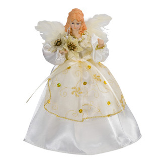 Thumbnail 5: Kurt Adler Kurt Adler 10-Light 9-Inch Ivory and Gold Angel Treetop. 
