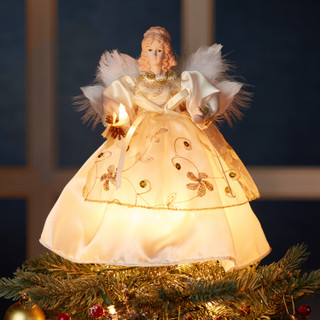 Thumbnail 9: Kurt Adler Kurt Adler 10-Light 9-Inch Ivory and Gold Angel Treetop. 