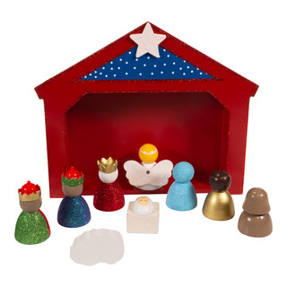Thumbnail 6: Kurt Adler 9-Inch Miniature Nativity Set with 9 Figures and Stable 