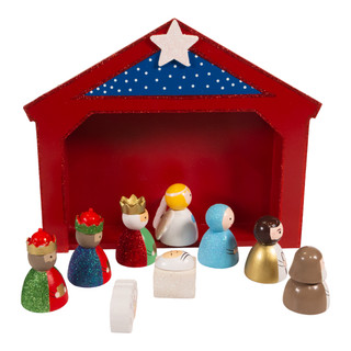 Thumbnail 4: Kurt Adler 9-Inch Miniature Nativity Set with 9 Figures and Stable 