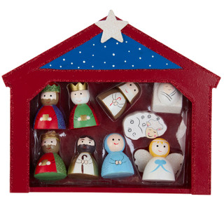 Thumbnail 2: Kurt Adler 9-Inch Miniature Nativity Set with 9 Figures and Stable 