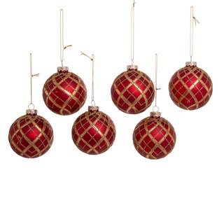 Thumbnail 2: Kurt Adler Kurt Adler 6 Pc. Gold Plaid Glass Ball Ornament Set 