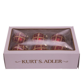 Thumbnail 8: Kurt Adler Kurt Adler 6 Pc. Gold Plaid Glass Ball Ornament Set 