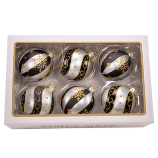 Thumbnail 6: Kurt Adler Kurt Adler 6 Pc. Black White & Gold Glass Ornament Set 
