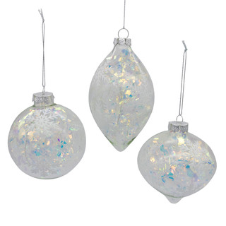Thumbnail 2: Kurt Adler Kurt Adler 3 Pc. Iridescent Snowflake Glass Ornament Set 