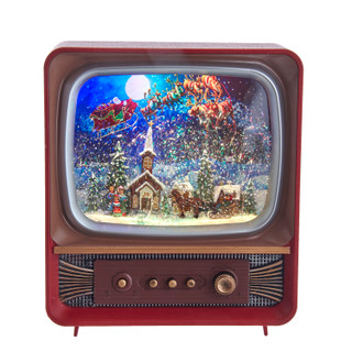 Thumbnail 4: Kurt Adler Kurt Adler 10-Inch Musical Water Santa TV Lantern 
