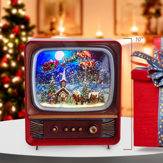 Thumbnail 18: Kurt Adler Kurt Adler 10-Inch Musical Water Santa TV Lantern 