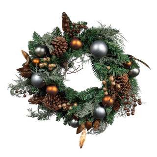 Thumbnail 2: Kurt Adler Kurt Adler 24-Inch Copper & Silver Ball Green Wreath 