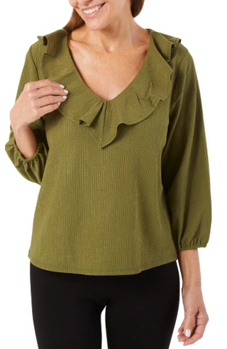 Thumbnail 2: 89th & Madison Women's Solid Ruffle Top 