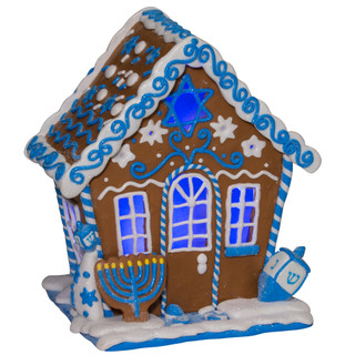 Thumbnail 2: Kurt Adler 7-Inch LED Hanukkah Gingerbread House Tablepiece 