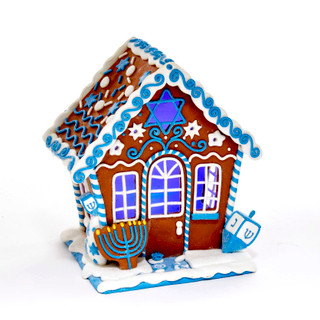 Thumbnail 1: Kurt Adler 7-Inch LED Hanukkah Gingerbread House Tablepiece 