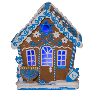 Thumbnail 3: Kurt Adler 7-Inch LED Hanukkah Gingerbread House Tablepiece 