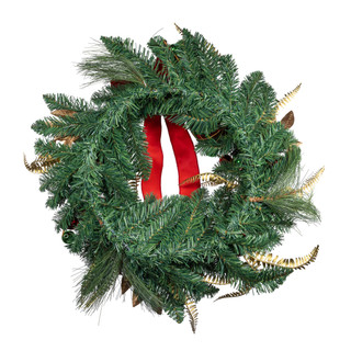 Thumbnail 4: Kurt Adler Kurt Adler 24-Inch Gold Red & Green Ribbon Wreath 