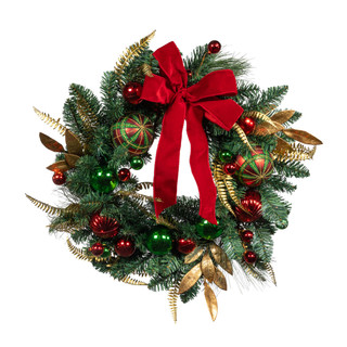 Thumbnail 2: Kurt Adler Kurt Adler 24-Inch Gold Red & Green Ribbon Wreath 