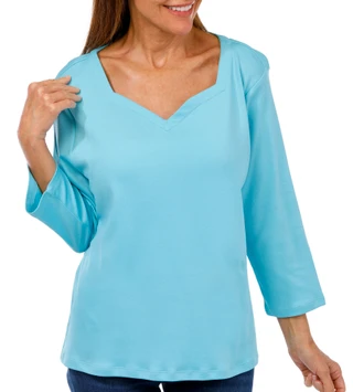 Thumbnail 1: Coral Bay Coral Bay Petite 3/4 Sleeve Solid Sweatheart Top 