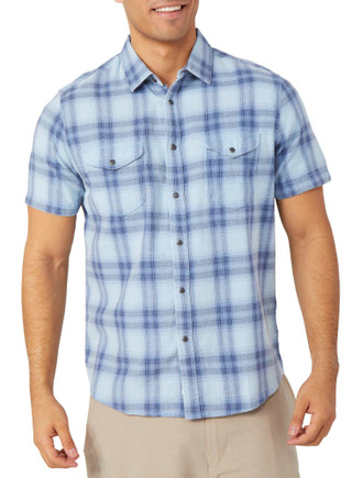 Thumbnail 1: FLAG & ANTHEM Mens Short Sleeve Button Down Vintage Wash Plaid Shirt 