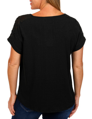 Thumbnail 2: RIO & RIAN Rio & Rian Womens Solid Ribbed Short Sleeve Top 