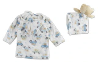 Thumbnail 2: Baby Essentials Baby Boy 2 pc Plush Robe With Snuggle Toy 