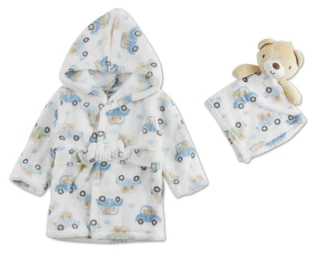 Thumbnail 1: Baby Essentials Baby Boy 2 pc Plush Robe With Snuggle Toy 