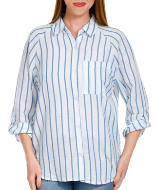 Thumbnail 1: . Juniors Stripe Print Butto Down Top 