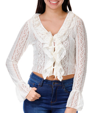 Thumbnail 1: Jolie & Joy Jolie & Joy Juniors Long Sleeve Ruffle Lace Top 
