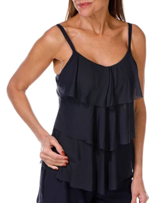 Thumbnail 4: Island Waves Island Waves Womens Solid Tiered Tankini Top 