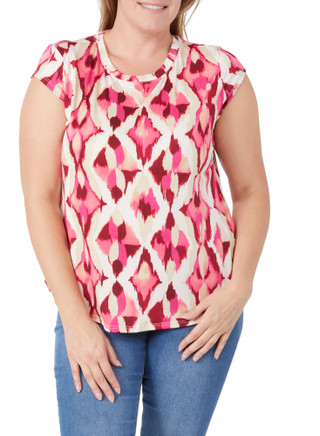 Thumbnail 1: Blue Sol Blue Sol Womens Cap Sleeve Watercolor Ikat Print Top 