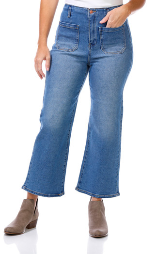 Thumbnail 1: Express Womens Solid Patch Pocket Wide Leg Jeans 