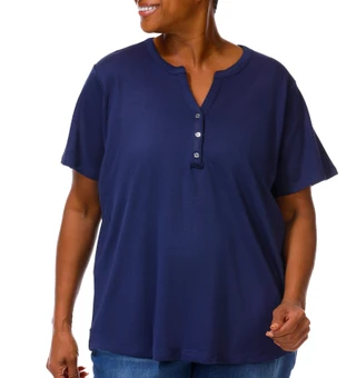 Thumbnail 1: Coral Bay Coral Bay Plus Solid Short Sleeve Henley Top 