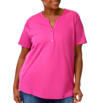 Thumbnail 1: Coral Bay Coral Bay Plus Solid Short Sleeve Henley Top 