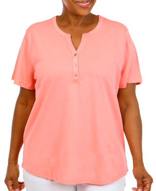 Thumbnail 1: Coral Bay Coral Bay Plus Solid Short Sleeve Henley Top 