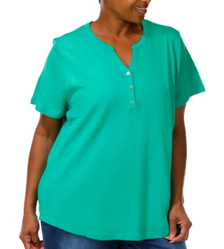 Thumbnail 1: Coral Bay Coral Bay Plus Solid Short Sleeve Henley Top 