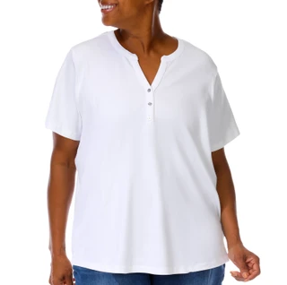 Thumbnail 1: Coral Bay Coral Bay Plus Solid Short Sleeve Henley Top 