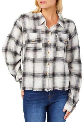 Thumbnail 1: BUNULU Bunulu Womens Long Sleeve Plaid Button Down Top 