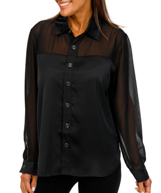 Thumbnail 1: Express Womens Long Sleeve Sheer Button Down Top 