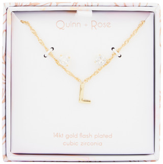 Thumbnail 1: INSPIRED BY YOU Quinn + Rose Gold Plated Intital Necklace and Earring Set 