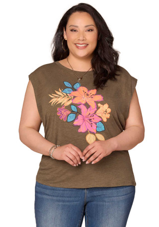 Thumbnail 1: Democracy Democracy Plus Cap Sleeve Asymmetrical Ruching Knit Top 