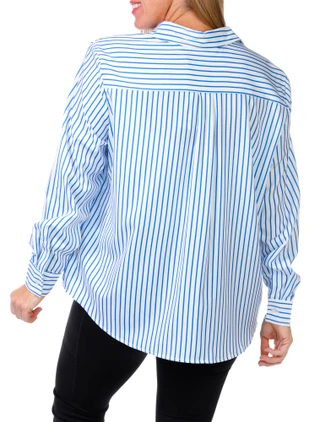 Thumbnail 2: T. Tahari T. Tahari Womens Long Sleeve Stripe Button Down Top 