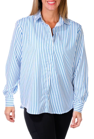 Thumbnail 1: T. Tahari T. Tahari Womens Long Sleeve Stripe Button Down Top 